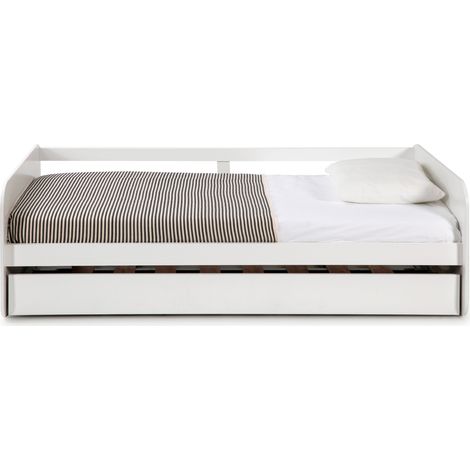 Lit enfant gigogne en MDF coloris blanc - Longueur 195,2 x Profondeur 105 x Hauteur 62 cm -PEGANE- (1/5)