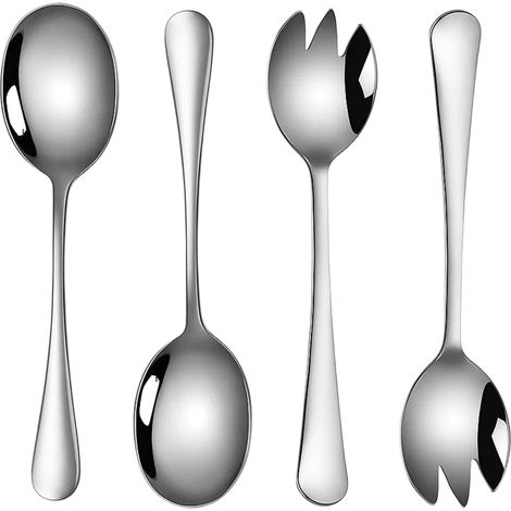 Couverts à salade en acier inoxydable, 4 pièces, couverts de service, cuillères à salade et couverts à salade avec poignées en plastique, idéal pour servir la salade, dimensions 19,5 x 4,5 cm (1/5)