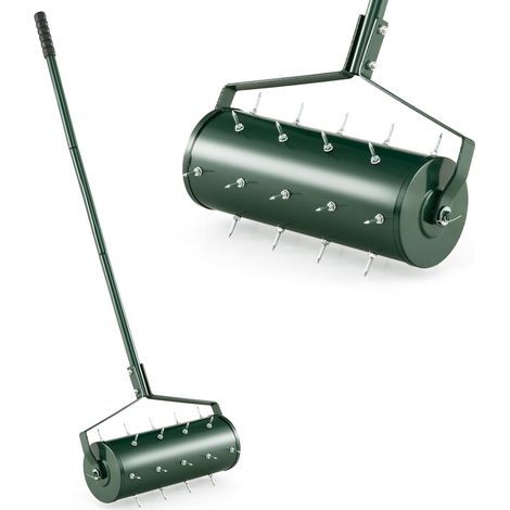 Goplus – Scarificateur manuel 27 dents – Tambour lesté pour sol meuble – Aérateur métallique 14 cm – Confort d'utilisation avec manche long