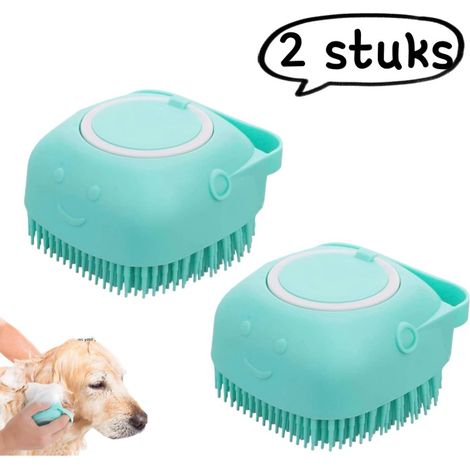 Lot de 2 brosses de massage pour bain chien et chat, brosses douces de toilettage et nettoyage, bleu (1/5)