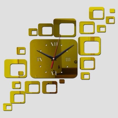 Horloge Murale - Quartz - Miroir Acrylique Rectangulaire - Décoration Intérieure Moderne - Argent - 45 x 60 cm - 1 Pièce (1/4)