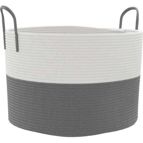 vidaXL Cestino Portaoggetti Grigio e Bianco Ø51x33 cm in Cotone (1/5)