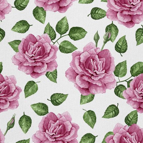 Tissu d'extérieur décoratif Oxford - motif roses roses et feuilles vertes (1/5)