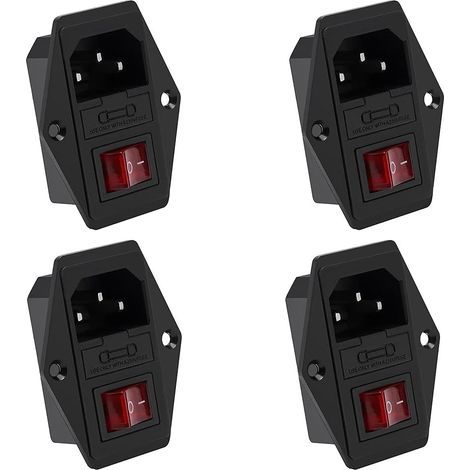 4 Stück 220–250 V / 10 A IEC320 C14 Einbausteckdose, IEC-Audiobuchse, Einbaubuchse für 3D-Drucker, mit Schalter, Sicherung und Lampe (1/5)
