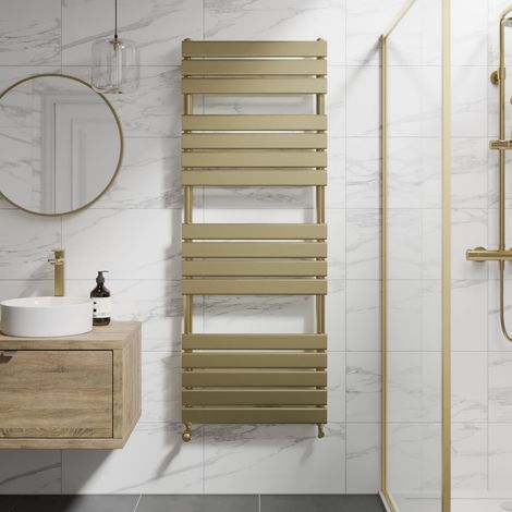 Duratherm Brushed Brass Flat Panel Heated Towel Rail Bathroom Radiator 1600 x 600mm