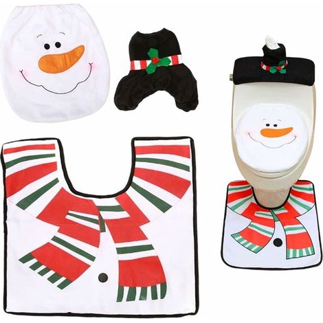 NoëL Lavable Couverture SièGe Toilette NoëL DéCorations De Wc Pour RéServoir Et Tapis De Salle Ensemble De Housse De SièGe De Toilette De NoëL DéCorations NoëL Housse Pour Abattant De Wc Pour Tapis- L (1/5)
