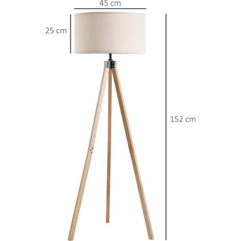 Lampadaire trépied style scandinave 40 W max. dim. 45L x 45l x 152H cm bois de pin lin beige (1/5)