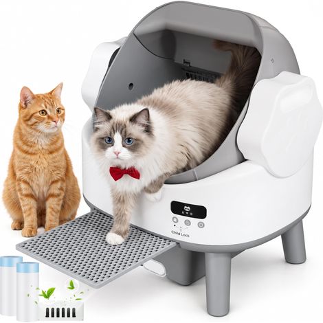 Litière Automatique XXL, litiere Autonettoyante pour Chats 1,5–10 kg, Triple Système de Sécurité (Infrarouge+Micro-Ondes+Capteur Électrique), sans Application, Anti-Odeur (1/5)