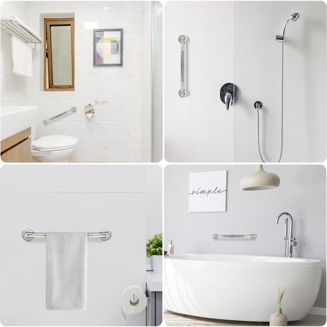 Lot 2 barres d'appui 30cm - Adhérence renforcée - Douche/WC - Antidérapant - Argenté (1/5)