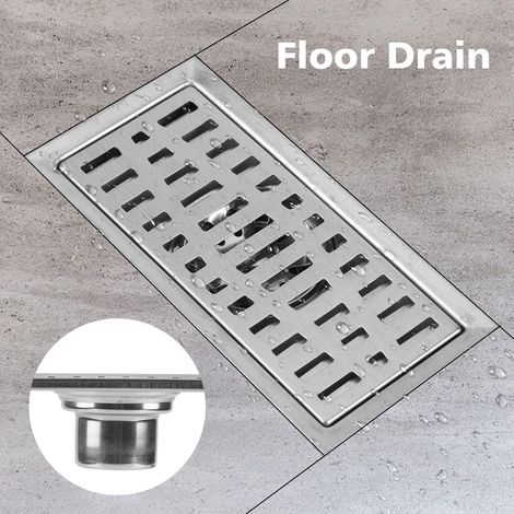 Scarico per doccia, scarico a pavimento rettangolare in acciaio inox, griglia di scarico con filtro rimovibile, 20X10CM, per bagno e cucina (1/4)