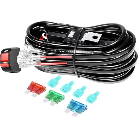 Moto Câblage à barres led faisceau de fil, 12V 40A 18AWG 2 fils Câblage Relais et interrupteur pour moto Lumières de conduite Lampes de travail auxiliaires - (Mode A) (1/5)