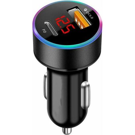 Chargeur de voiture USB-C PD et QC3.0, chargeur rapide USB-A pour adaptateur allume-cigare compatible avec les smartphones Samsung, Huawei et tablettes iPhone 13, 12, 11 Pro Max, X, XR et XS. (1/4)