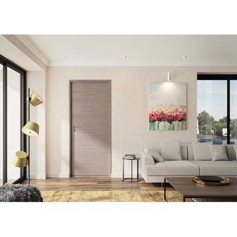 Optimum – Bloc porte ajustable décor chêne taupe VÉRONE – poussant droit – poignée à gauche – 204 x 73 cm – joint d'isolation phonique