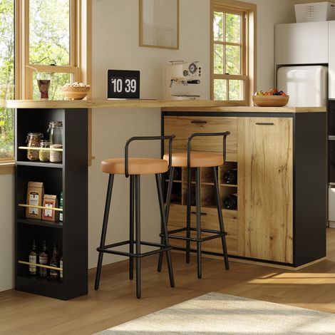 Tavolo da pranzo estensibile 138-220x39x105 cm color legno in MDF e metallo con contenitore e ripiani (1/5)