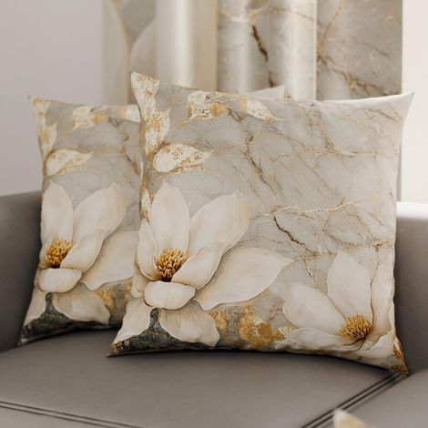 Lot de 2 Taies d'Oreillers 40x40 cm 100% Microfibre Hypoallergénique, Housse Oreiller Rectangulaire Motif Floral Marbre Doré, Paquet de 2 (1/3)