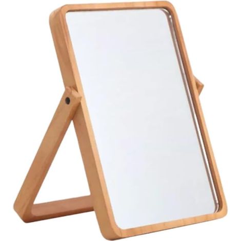 Miroir de Maquillage Carré en Bois Verre Clair Pliable, Design Créatif et Solide pour Usage Quotidien et Voyage des Femmes et Filles (1/5)