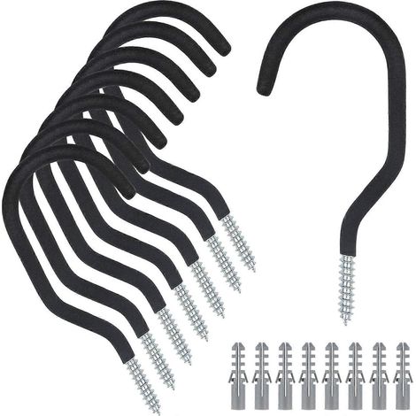 Crochets à vis robustes, adaptés pour suspendre des plantes, des guirlandes lumineuses d'extérieur, des vélos, lot de 8 grands crochets de plafond, adaptés à l'organisation et au rangement du garage, (1/5)