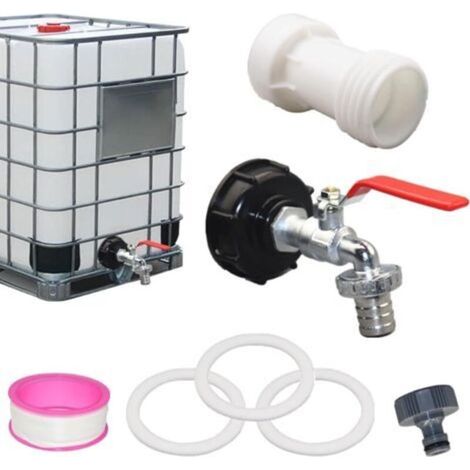 Robinet Cuve 1000l, S60X6 IBC Raccord Robinet, 3/4" D'écoulement Accessoire Réservoir, Adaptateur de Réservoir en Alliage d'aluminium avec Rallonge pour Baril de Pluie (1/5)