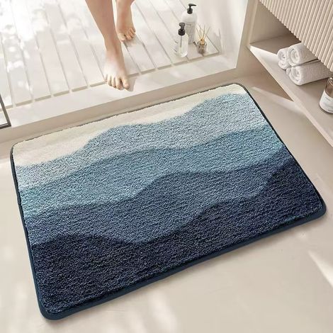 Tapis de bain antidérapant et absorbant pour salle de bains, tapis d’entrée résistant à la saleté et lavable en machine, tapis sol en fausse fourrure polaire douce – Modèle Plage d’Été (50 x 80 cm)-ls