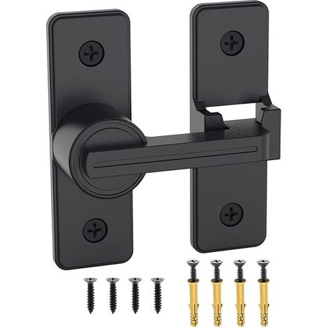 Matte black zinc alloy security latch – 180-degree lock for wooden doors – Easy installation – Accessories included (1/5)