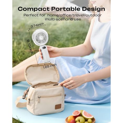 Mini-ventilateur brumisateur portable - Puissant, rechargeable - 4 vitesses 4000mAh pliable dragonne - Voyage personnel - Blanc (1/4)