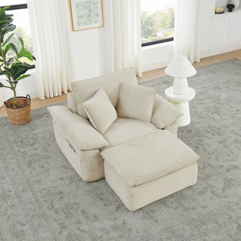 Modulares Cloud-Schlafsofa 1-Sitzer mit Schlaffunktion, Fußhocker, Aufbewahrungstaschen, beige (1/5)