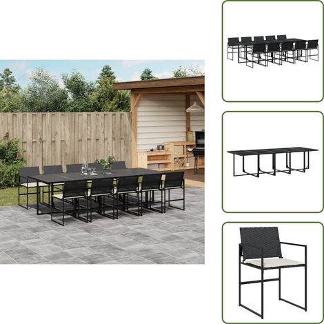 Cojines para sillas - vidaXL Set de comedor jardín 11 pzas con cojines ratán sintético negro - Muebles de exterior