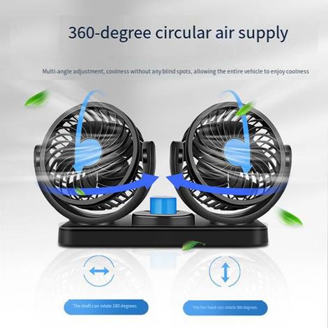 Available in 1 color: Black Material: ABS Dual-head car fan, high-power 12V cooling fan. (1/4)