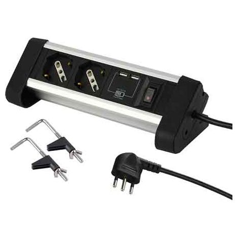 MULTIPRESA DA SCRIVANIA CON INTERRUTTORE 2 posti + 2 Usb - ELECTRALINE