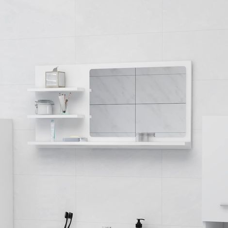 Miroir de salle de bain-Miroir de maquillage blanc 90x10,5x45 cm bois d’ingénierie 976518 (1/5)