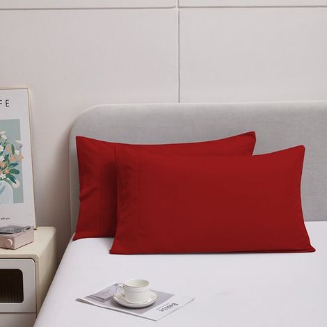Taie d'oreiller 50 x 76 cm - Lot de 2 - Microfibre brossée - pour plus de douceur et de chaleur - Fermeture portefeuille - Rouge (1/5)