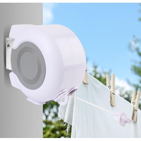 Corde à linge rétractable extérieure 13M, ligne de séchage double extensible, support mural pour suspendre vêtements humides ou secs, sèche-linge dépliable (1/5)