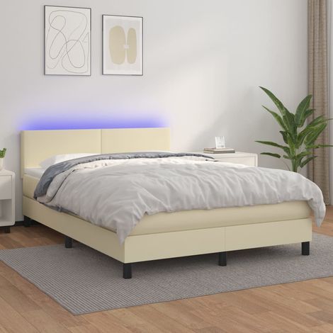 Boxspringbett mit Matratze & LED Creme 140x200 cm Kunstleder