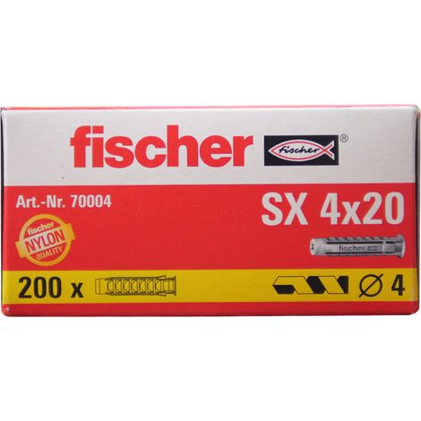 Fischer – Cheville SX 4x20 pour béton, brique et plaques de plâtre – Fixation universelle – Lot de 200 unités – Installation rapide et stable (1/10)