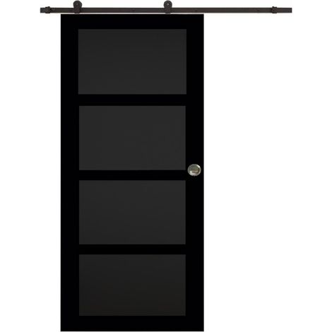 Porta scorrevole Telia nera 4 pannelli H204 x L73 + Guida a rulli e 2 gusci