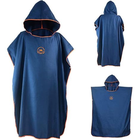 Microfiber poncho towel with hood, quick-drying, lightweight, perfect for surfing, beach, swimming, outdoor sports, holidays, travel, one size fits all (navy blue) (1/5)