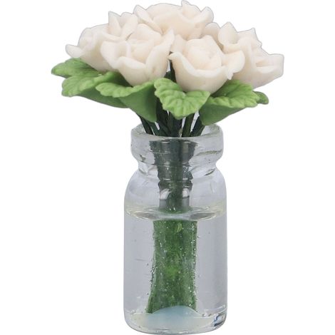 Décoration miniature de pot de fleurs en pot pour maison de poupée (échelle 1:12) avec rose blanche (1/5)