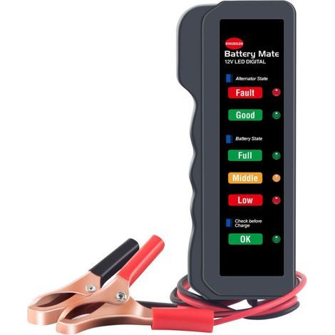 Testeur d'alternateur de batterie de voiture 12V LED analyseur de charge d'alternateur d'état de batterie numérique avec clip en cuivre LED pour moto de voiture (1/4)