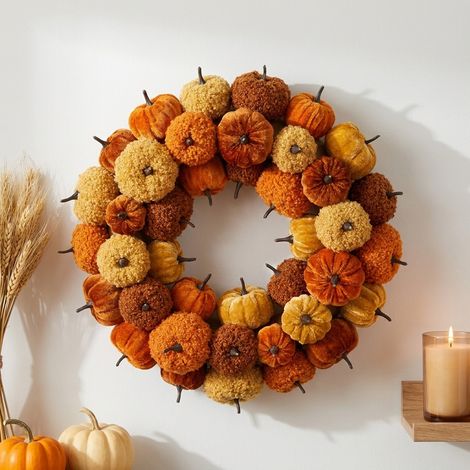 Autumnal Textured Pumpkin Decorative Wreath (1/2)
