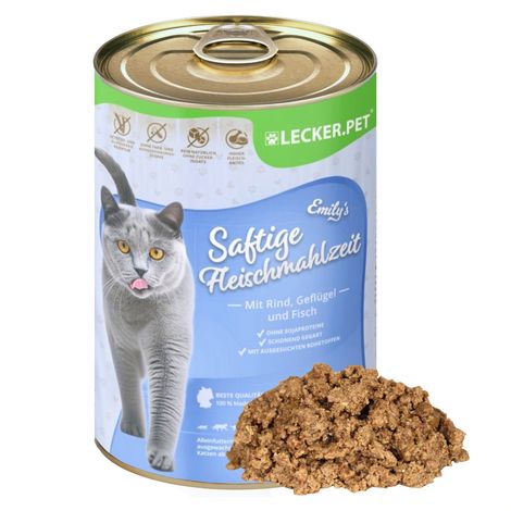 6 x 400 g de viande juteuse Emily.Pet® au bœuf, à la volaille et au poisson Nourriture humide pour chats (1/5)