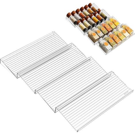 Gewürzschubladen-Organizer für die Küche, Gewürzregal für Schubladen, Gewürzhalter für Schubladen, ausziehbar von 27 bis 55 cm, Gewürzaufbewahrungsschublade für die Küchenarbeitsplatte, Acryl, 4-teili (1/5)