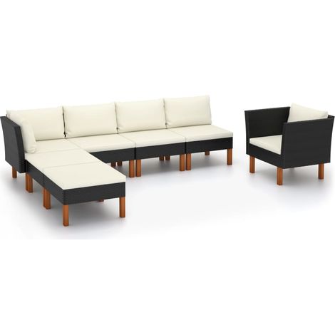 Set muebles de jardín 7 pzas ratán sintético eucalipto negro (1/5)