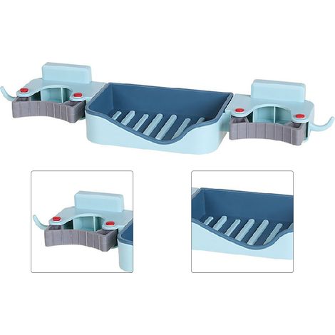 Dreifach-Funktions-Seifenschale mit Wandhalterung für T-Stück und Abflussrohr, ideal für Bad, Küche und WC. Blau, Einheitsgröße. (1/5)