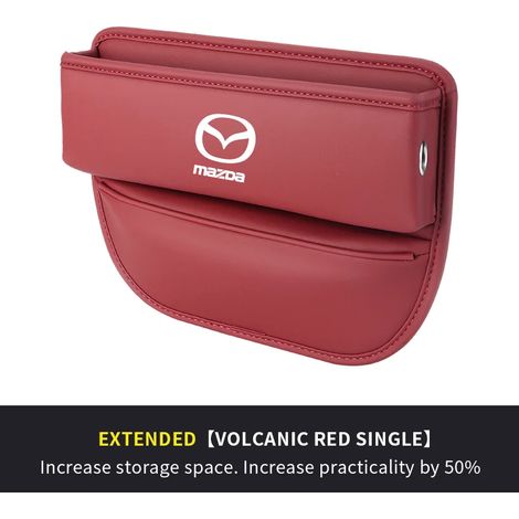 (Rouge) Organisateur d'espace entre les sièges avant de voiture haut de gamme en cuir PU texturé, sac de rangement pour siège avant Mazda 2, 3, MS, CX5, CX3, MX5, RX8. (1/5)
