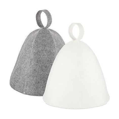Lot de 2 Bonnets de Sauna en Feutre de Haute Qualité pour Homme et Femme, Protection Tête et Oreilles, Idéal pour Bain, Voyage et Hôtel, Couleurs Gris et Blanc, Confort et Style (1/5)