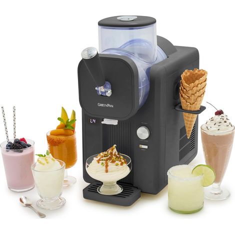 GreenPan Frost Gelatiera e Macchina per Slush 15-in-1, Ceramica Antiaderente Senza PFAS, Gelato, Gelato Soft, Sorbetto, Frozen Yogurt e Granite, Pronta in 15 Minuti, Senza Precongelamento, Grigio (1/5)