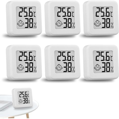 Set of 6 Indoor Digital Thermometer Hygrometer High Accuracy Mini Thermometer Humidity Temperature Monitor for Baby Room, Office, Living Room, Basement, Greenhouse, Wine Cellar (White) (1/5)