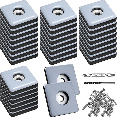 32 Pièces Patins en Téflon à Visser Ø 30mm Patins de Meubles Carré avec 32 vis en Acier Inoxydable 2 forets PTFE Patins Glisseurs pour Meubles pour Protection Efficace de Vos Meubles chaises sols (1/5)