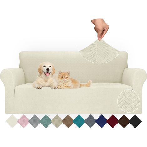 Stretch 3-Seater Sofa Cover, Universal Sofa Cover with Armrests, Protective Sofa Cover, Non-Slip Sofa Cover, Sofa Cover for Dogs, Cats, Animals, Beige (1/5)