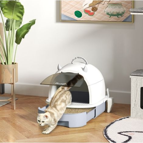 Geschlossene Katzentoilette mit Deckel, Schublade und Schaufel, 40,5 x 52 x 39 cm, grau HAVRYA (1/4)